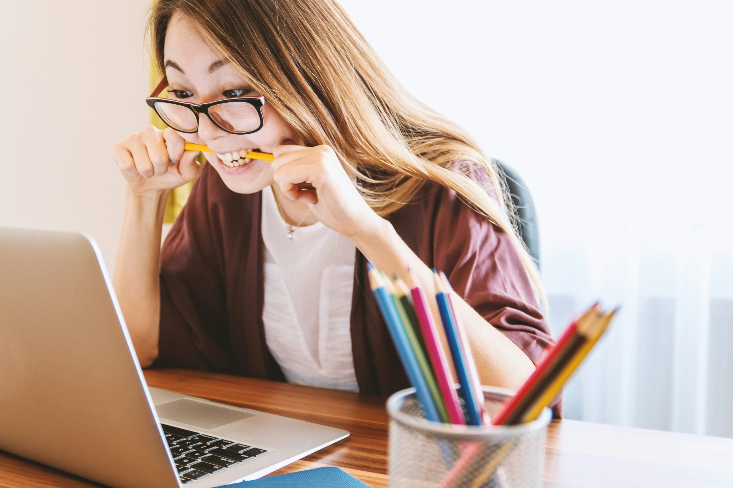 Frustrated girl at a computer