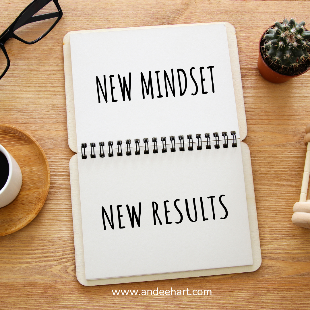 Image is a graphic about how to reframe your mindset and says new mindset on top and new results on the bottom