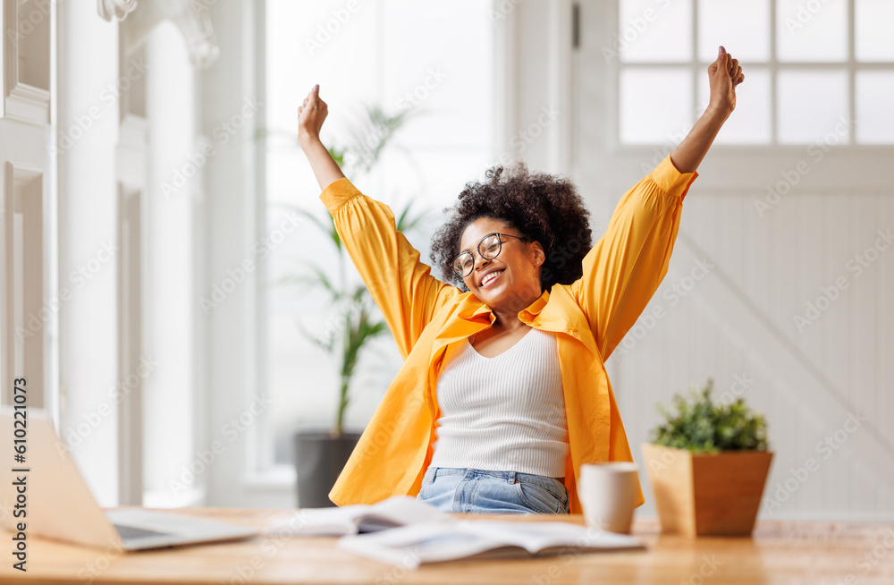 Woman Celebrating that she can replace her 9-5 income