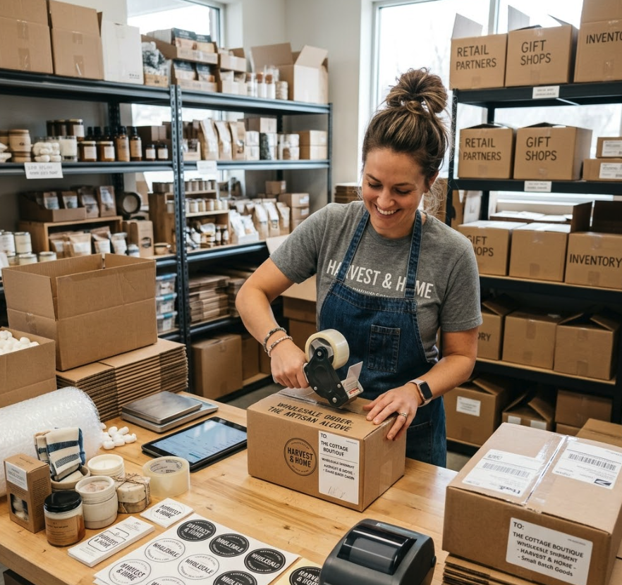 Product Business Owner Packing up wholesale orders